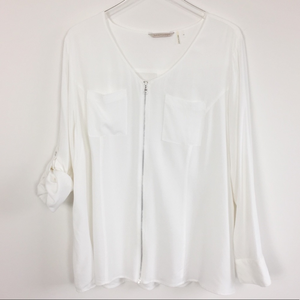 Soft Surroundings white zip front roll tab top 1X